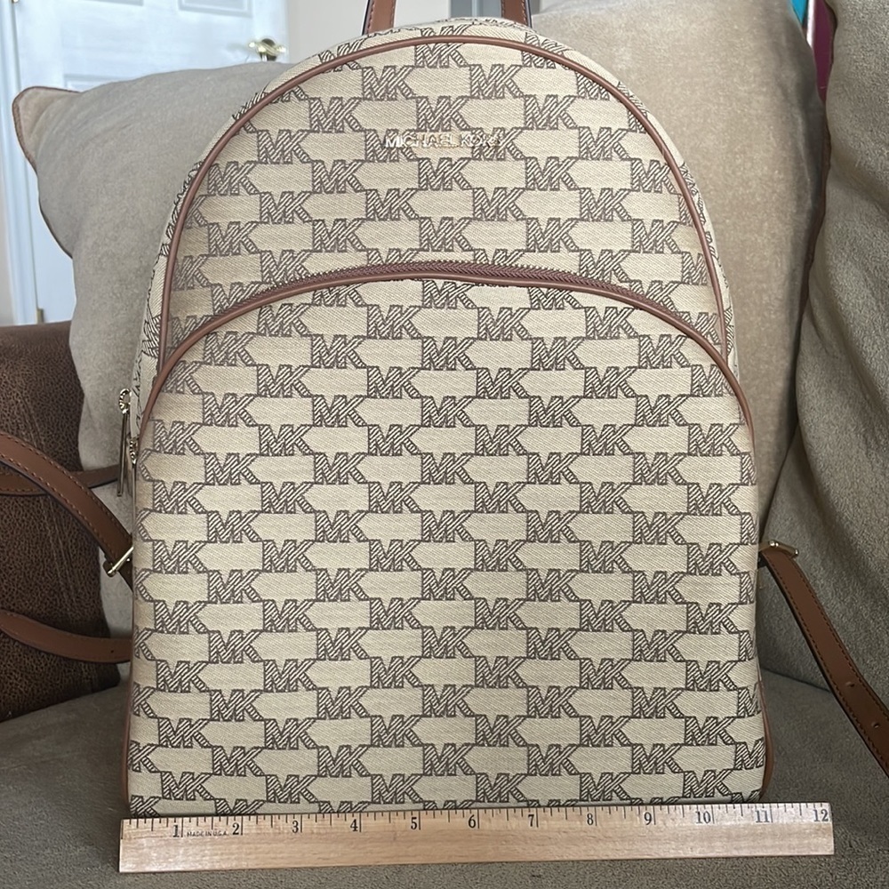 Brand New Michael Kors Logo Canvas Zippered Backpack w/ Gold Tone Accents - Picture 10 of 16
